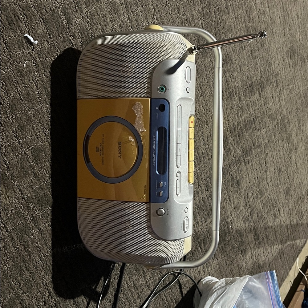 Sony Yellow and Silver Boombox with Antenna